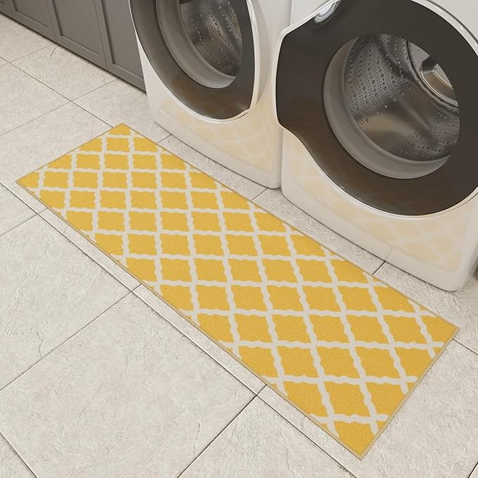 Ottomanson Hallway Runner Rug 20" x 59" Non Slip Trellis Area Rugs Easy to Clean Laundry Rug Runner Durable & Pet Friendly Floor Carpet Runners for Hallways Entryway Living Room Kitchen, Yellow