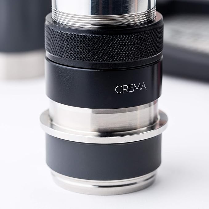 Crema Coffee Products | 45.5mm Coffee Distributor/Leveler & Hand Tamper | Fits Flair Pro and Pro 2 | Double Sided, Adjustable Depth | Beautiful Espresso Hand Tampers (45.5mm) (Silver)