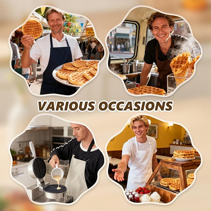 Commercial Waffle Maker, 1200W Waffle Iron, Professional Rotatable Waffle Baker Machine with Temp and Time Control, Non-Stick Baking Pan Stainless Steel for Restaurant Bakeries Kitchen Home