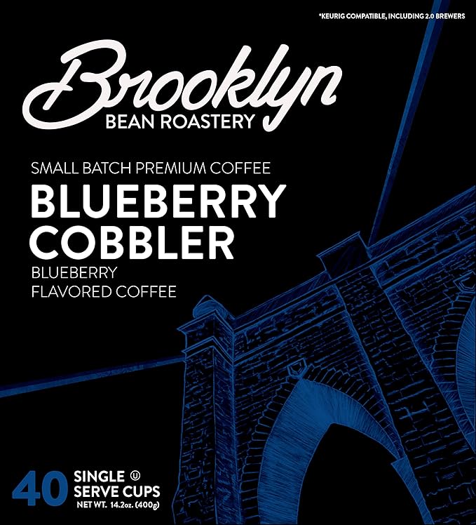 Brooklyn Beans Blueberry Cobbler Coffee Pods, Flavored Gourmet Pack, 40 Count - Compatible with Keurig 2.0 K Cup Brewers - Premium Quality, Rich and Smooth Taste, Single Serve Pods