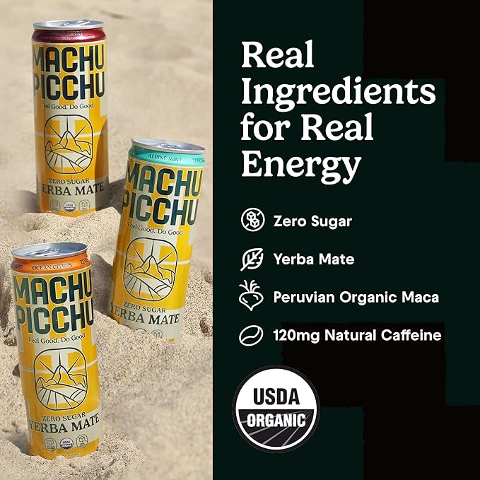 MACHU PICCHU ENERGY, Non-Carbonated Zero Sugar Yerba Mate, Clean Energy Drink Alternative, 12oz (Pack of 12) – 120mg Organic Green Coffee Bean Caffeine, Low Calorie, USDA Organic, No Artificial Flavors (Wild Berry)