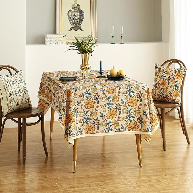 Designer Bohemian Floral Long Rectangle Table Cloth,Linen Colorful Tablecloth,Wrinkle Resistant Decor Tablecloths for Dining Thanksgiving Kitchen Party Christmas,63"*94"-Estevan B