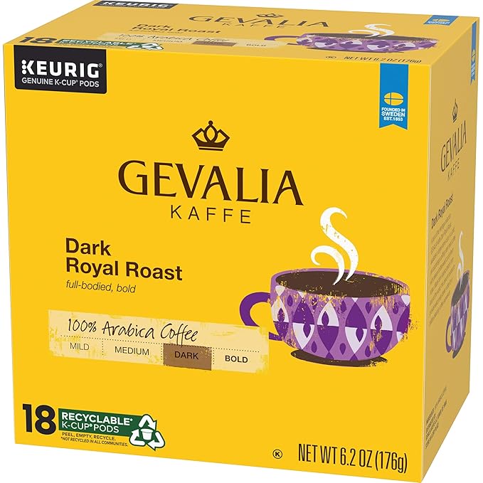 GEVALIA Dark Royal Roast Coffee, K-CUP Pods, 18 count (Pack Of 4)