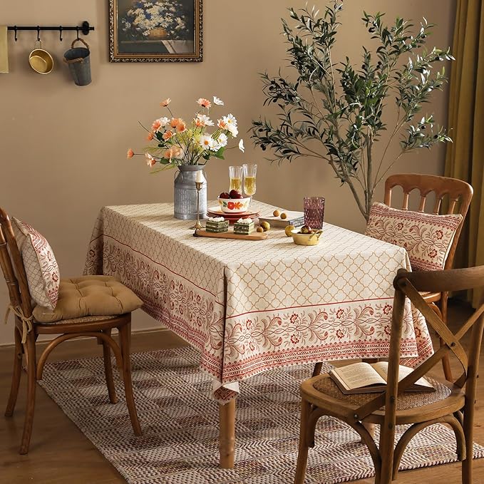 Designer Linen Floral Long Rectangular Tablecloth,Pale Yellow Farmhouse Indoor Table Cloth,Durable Decor Tablecloths for Dining Kitchen Thanksgiving Christmas,63"*94"-Chamonix A