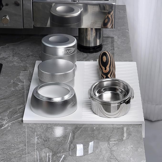 IKAPE Espresso Tamping Mat, Food Grade Silicone Coffee Tamper Mat, Portafilter Tamp Mat Espresso Accessory For Baristas, Waterproof Heat Resistant Tamping Pad Mat for Counter(White)