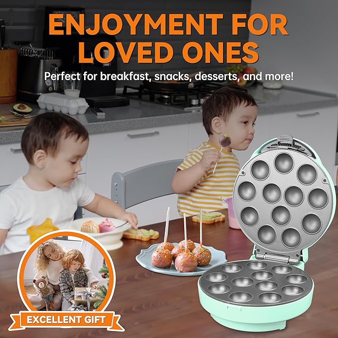 Baker's Friend Cake Pop Maker Machine Set with Cake Pop Stand, Sticks & Fork Tool, 12 Cake Pops Capacity, Aquamarine