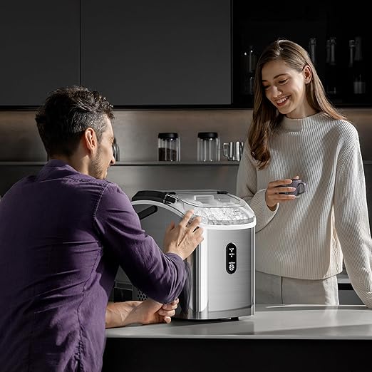 Kismile Nugget Ice Makers Countertop, Portable Sonic Ice Machine with Self-Cleaning/One-Click Operation for Home/Office(Silver)