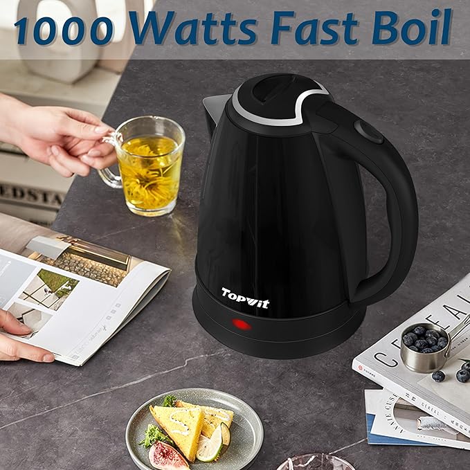 TOPWIT Electric Kettle, 2.0L Hot Water Kettle Electric, BPA-Free Stainless Steel Tea Kettle, Electric Kettles for Boiling Water with Fast Boil, Auto Shut-Off & Boil Dry Protection, Black