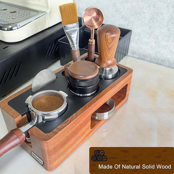 NMWearthmone Espresso Tamping Station,Solid Wood Espresso Accessories Organizer,Multi-Functional Coffee Accessories Tamper Station,Espresso Station Fit For Standard Portafilter (Upgraded Red, 51-58mm)