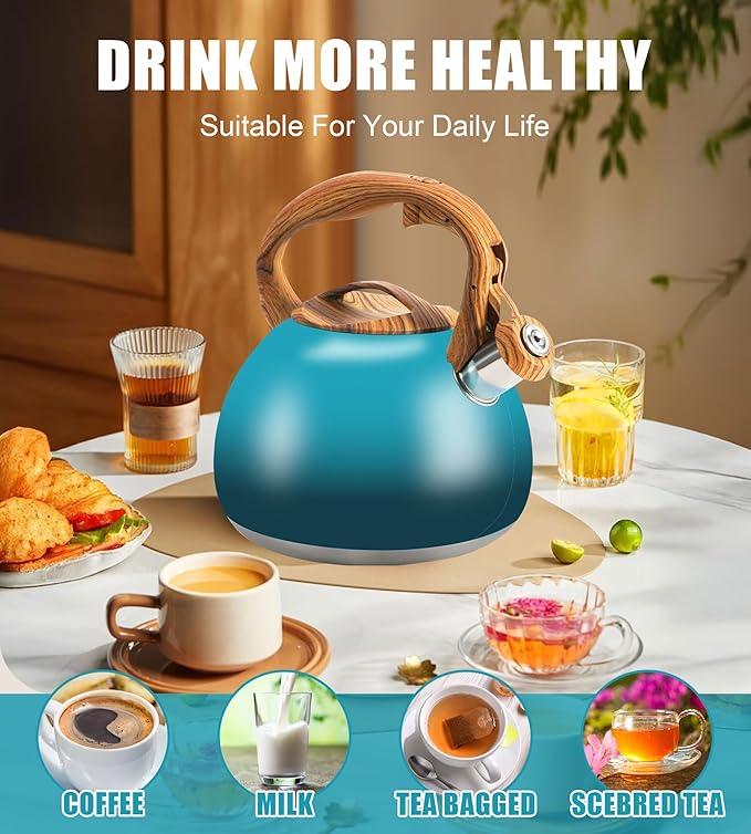 Tea Kettle, Stainless Steel Whistling Tea Kettle,3.2Qt Tea Pot for Stove with Cool Handle,Strong and Durable (Dark Green Gradient)