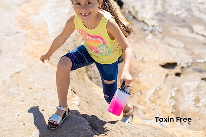 HYDRO CELL Stainless Steel Insulated Water Bottle with Straw - For Cold & Hot Drinks - Metal Vacuum Flask with Screw Cap and Modern Leakproof Sport Thermos for Adults (White/Pink 14oz)