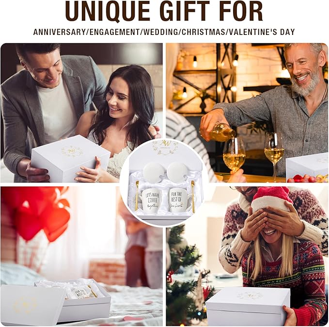 AW BRIDAL Ceramic Engagement Gifts For Couples Newly Engaged Unique Coffee Mugs Set Of 2, 12 Oz| Bachelorette Bridal Shower Gift For Bride, Anniversary Wedding Gifts For Couple Housewarming Gift Ideas
