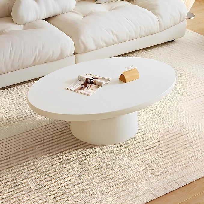 Oval Coffee Table Modern Cute White Coffee Tables Irregular Simple Tea/Center Table for Small Space End Table for Living Room, Home Office, Indoor (White Oval-L45.6")