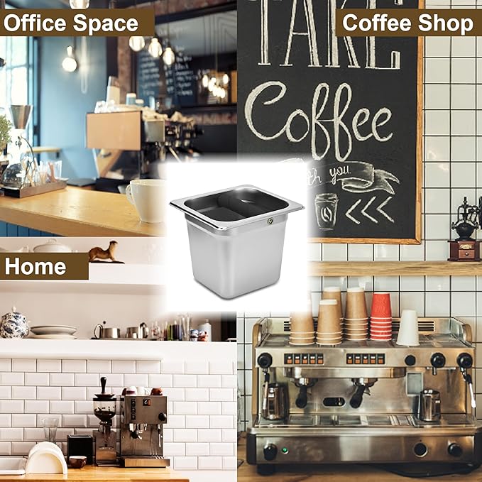 TECHSHARE Stainless Steel Knock Box, Square Espresso Knock Box, Large Capacity Coffee Knock Box, Easy to Clean Espresso Accessories for Home, Kitchen, Cafe, and More