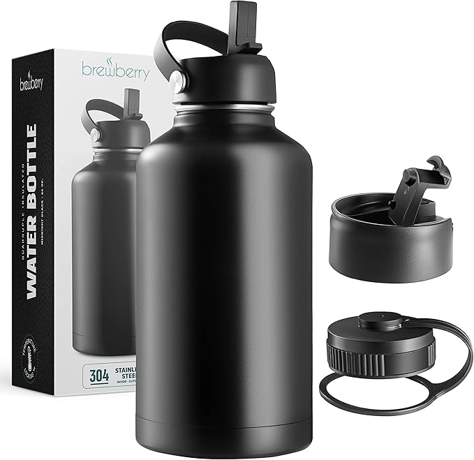 Stainless Steel Insulated Water Bottle and Travel Mug for Hot and Cold Beverages, Wide Mouth, Double Wall Insulated Hydration Sports Water Bottle for Hiking, Biking, Outdoor, 64 OZ BPA Free