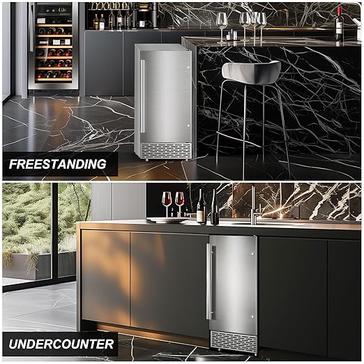 Commercial Under Counter Ice Maker Machine - 120 LBS/Day, Built in Installation, Auto-Clean,Reversible Door, Built 25LBS Ice Storage, Stainless Steel Ice Machine for Home & Business Outdoor Use