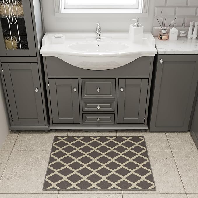 Ottomanson Rugs for Entryway 2'3" x 3' Non Slip Trellis Small Area Rugs Durable Front Door Mat Rug Stain Resistant Entrance Rugs for Bathroom Kitchen Bedroom & Living Room, Gray