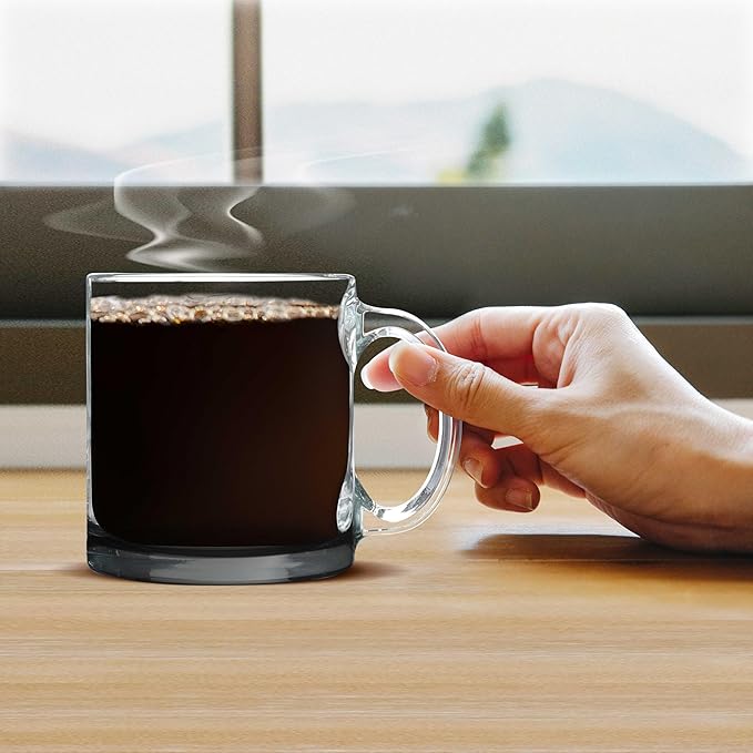 Libbey Clear Glass Coffee Mugs 13 oz. Set of 10, Bulk Pack - Perfect for Coffee, Tea, Espresso, Hot Cocoa, Other Beverages - Black Bottom