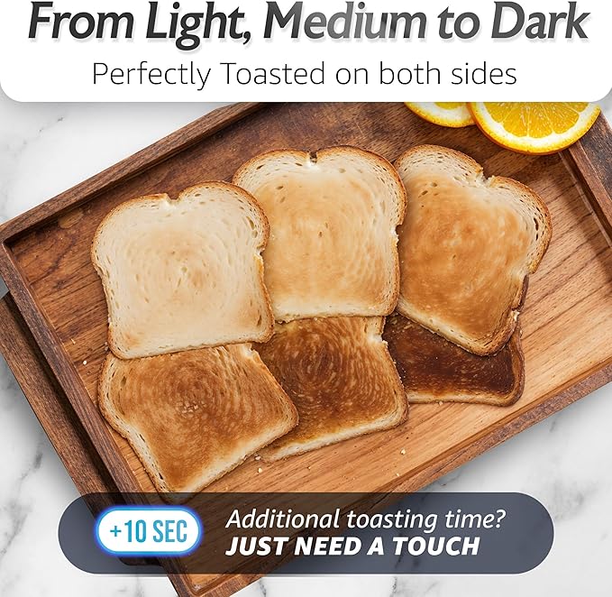 Elite Gourmet ECT5924D SmartToast Digital Long Slot 4 Slice Toaster, 1.5” Wide Slots for Thick Breads & Bagel Function, LED Touch Screen, Countdown Timer, 6 Shades, Stainless Steel