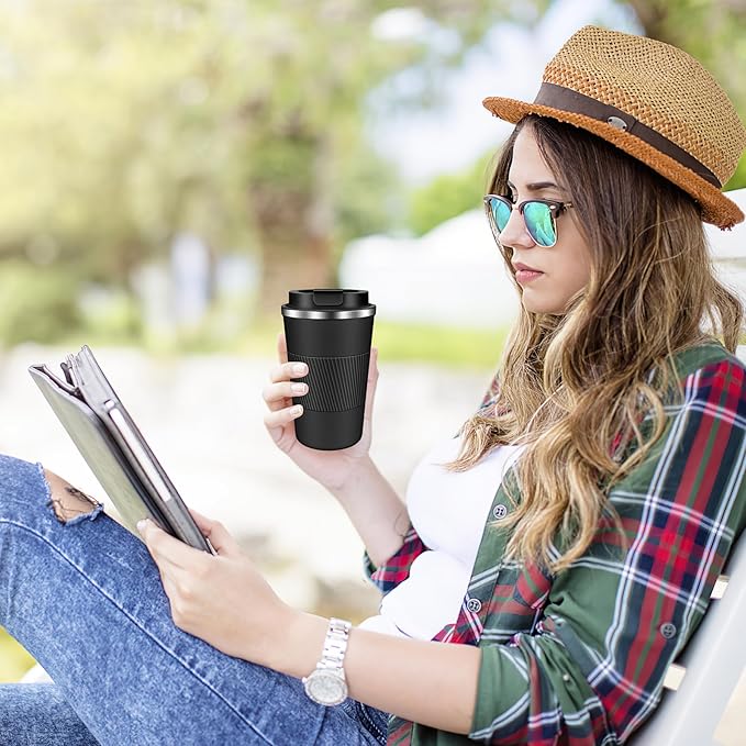 Coffee Travel Mug 12 oz & 17 oz Insulated Coffee Mug with Lid Portable Spill-Proof Coffee Travel Mug No Handle Reusable Stainless Steel Mug Keeps Cold and Hot Suitable for Car, Daily, Travel and Gifts