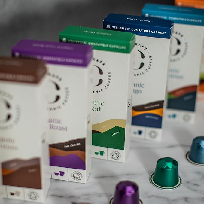 Cru Kafe Bright Roast USDA Organic Espresso Coffee Capsules (10 Pods) Fairtrade Coffee Pods Compatible with Nespresso Original Line and Pixie Machines
