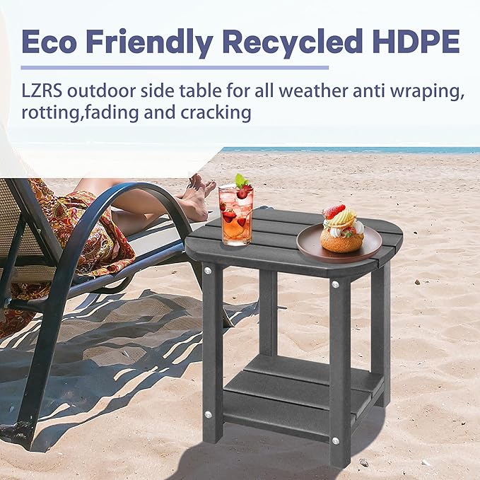 LZRS Outdoor Side Table - 2-Tier Adirondack HDPE Patio End Table for Pool, Porch,Balcony & Backyard,Weather Resistance for Indoor and Outdoor use(Grey)
