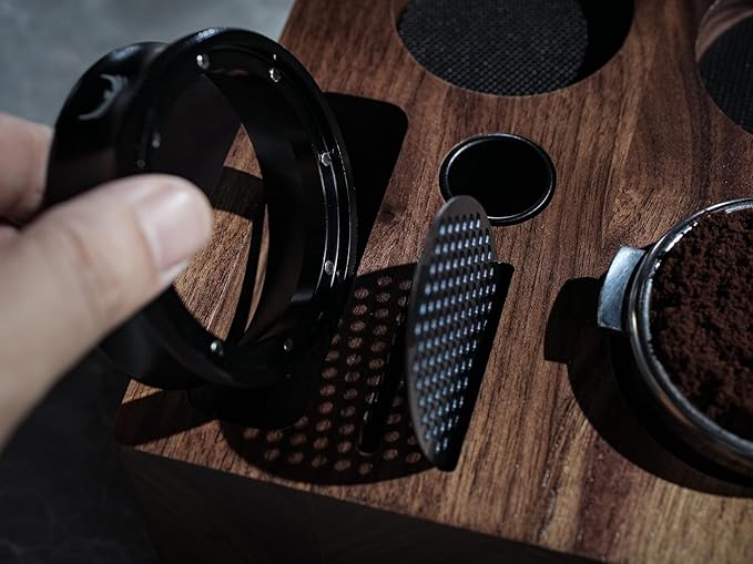 58mm Tamper Station V3 Walnut Portafilter Holder Compact Espresso Organizer with Multi Accessory Storage Espresso Machine Accessories for Coffee Bar