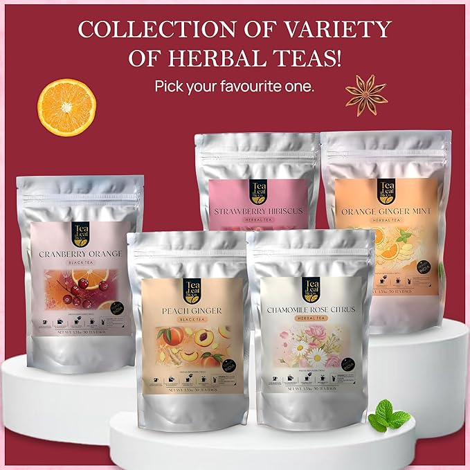 Tealeaf & Co. Orange Ginger Mint Tea Blended with Fresh Herbs and Spices - Herbal Tea Bags with Orange Peel, Ginger, Star Anise, Spearmint & Lemon Grass - Low Caffeine - Gluten Free - 50 Teabags