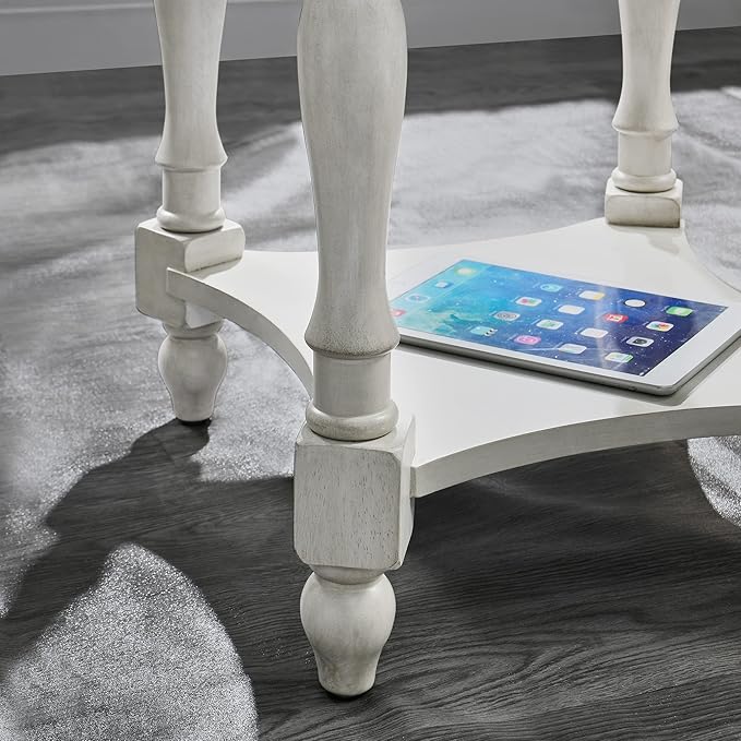 Solid Wood Oval End Table with Drawer and Storage Shelf, 28" Traditional Retro Side Table Polished Edging Sofa Table Bedside Nightstand for Living Room Bedroom Home, Antique White