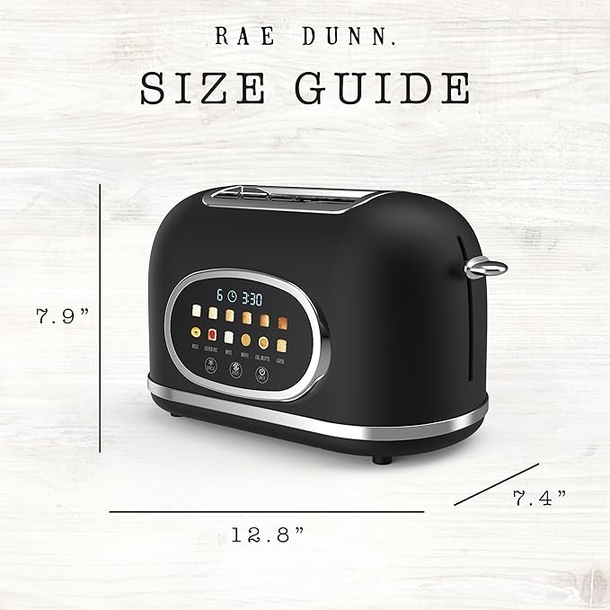Rae Dunn Retro Digital Electric Toaster, 2 Slice Stainless Steel Toaster With Touchscreen, Countdown Timer, 6 Shade Settings, Wide Slots, High Lift Lever, Bagel, Defrost & Reheat, Black New