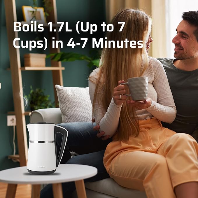 Epsilon Double Wall Electric Kettle 1100W – 1.7L Hot Water Tea Kettle & Hot Water Boiler with Auto Shut-Off, Boil Dry Protection, BPA-Free Stainless Steel Electric Teapot, Fast Boil, Cool Touch Design