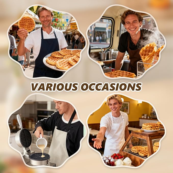 Commercial Waffle Maker, 2400W Waffle Iron, Professional Rotatable Waffle Baker Machine with Temp and Time Control, Non-Stick Baking Pan Stainless Steel for Restaurant Bakeries Kitchen Home