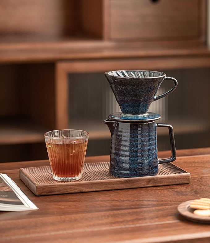 Pour Over Coffee Maker,Ceramic Coffee Maker With 40 pcs V60 Paper Filter,15oz/450ml Pour Over Coffee Dripper (Starry Blue, V02)