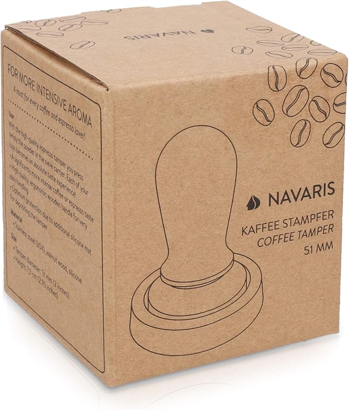 Navaris 2 Inch (51 mm) Walnut Handle Stainless Steel Espresso Coffee Tamper for Moka Pot - Modern Elegant Brown - 2 oz Capacity