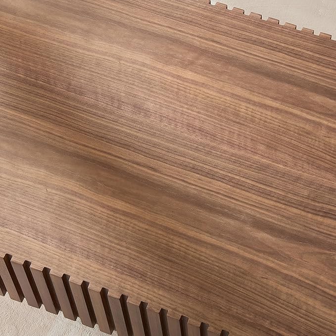 43.7 Inch Oval Drum Coffee Table, Modern Handcraft Fluted Drum Coffee Table, Wooden Oval Cocktail Tea Table Center Table with Sturdy Pedestal for Living Room Apartment (Walnut)