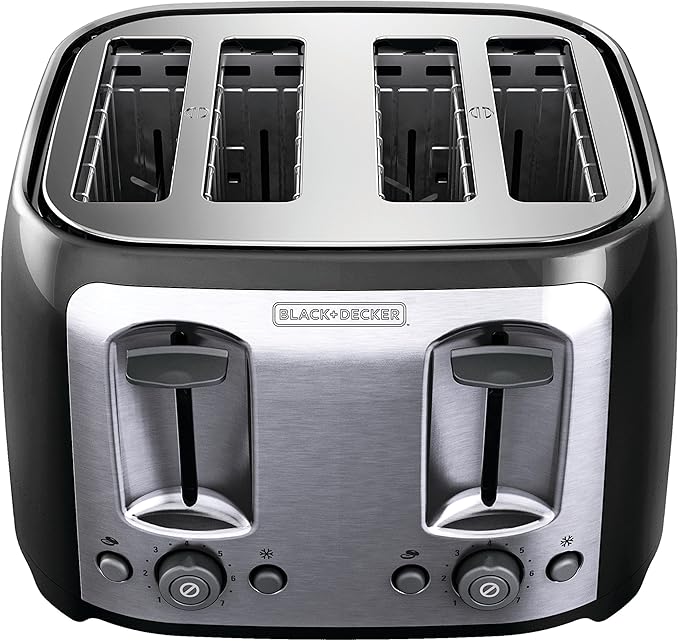 BLACK+DECKER 4-Slice Toaster, Extra Wide Slots, 7 Shade Settings, 1400 Watts, Frozen and Bagel Buttons, Toast Shade Selector, Extra Lift