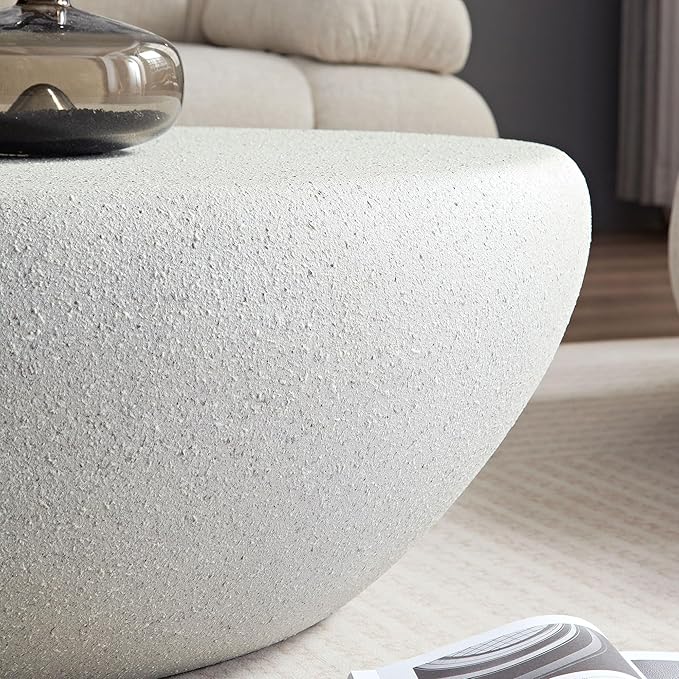 Faux Rock Coffee Table,Drum Coffee Table Fiberglass Tea Table for Living Room, Accent Imitation Stone Central Table No Need Assembly