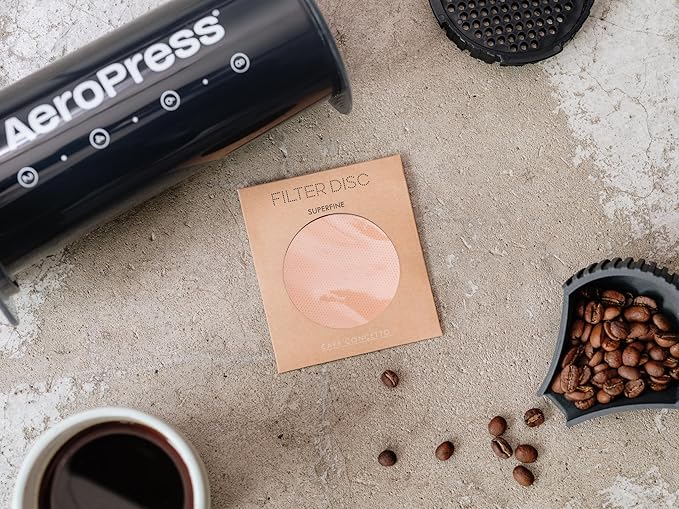 Filter for use in AeroPress Go/AeroPress Coffee Makers (Superfine) - Premium Replacement Disc - Reusable Metal, Titanium Coated Stainless Steel. Upgrade Your Mesh or Filter Papers