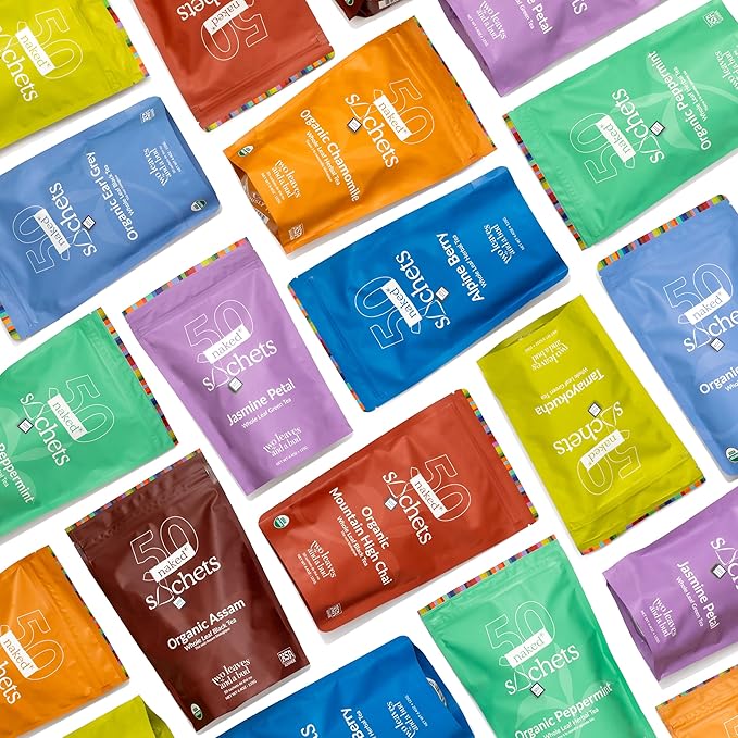 Two Leaves and a Bud Organic Assam - 50 Naked Tea Sachets, Whole Leaf Black Tea in Eco-Friendly Unwrapped Compostable Sachets, Resealable Bag, 50 Count (Pack of 1)