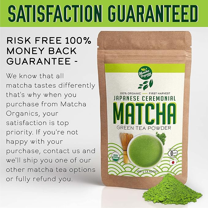 Premium Japanese Ceremonial Matcha Green Tea Powder - 1st Harvest HIGHEST Grade - USDA & JAS Organic - From Japan - Perfect for Starbucks Latte, Shake, Smoothies & Baking (3.53oz / 100g)