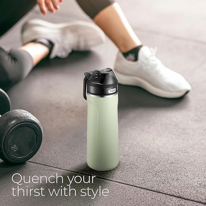 SipX™ Triple-Insulated Stainless Steel Water Bottle - 18oz. With Straw Lid, BPA-Free Reusable Insulated Water Bottle Keeps Cold For 12 Hours,
