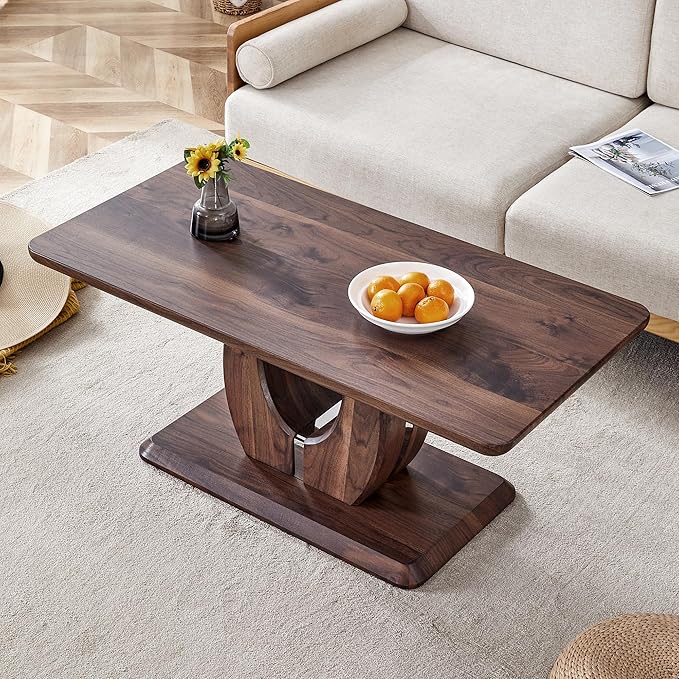 47 Inch Walnut Coffee Table, Large Modern Coffee Tables for Living Room, Rectangular Center Table Tea Table Accent Furniture, Brown Wood-Looking Desktop