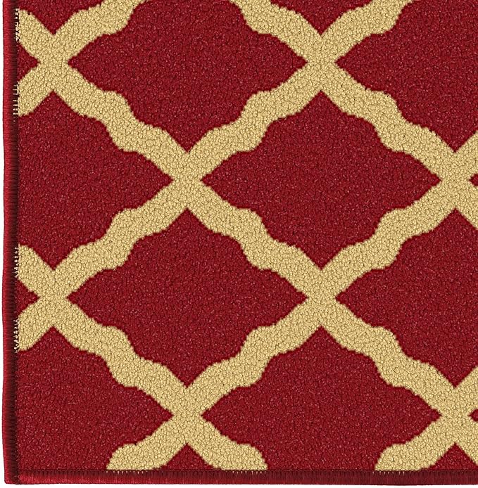 Ottomanson 5' x 6'6" Rugs for Living Room Trellis Area Rug for Bedroom - Non Slip Durable Large Floor Carpet for High Traffic Areas - Indoor Rug for Dining Room Kitchen Kids Playroom, Red