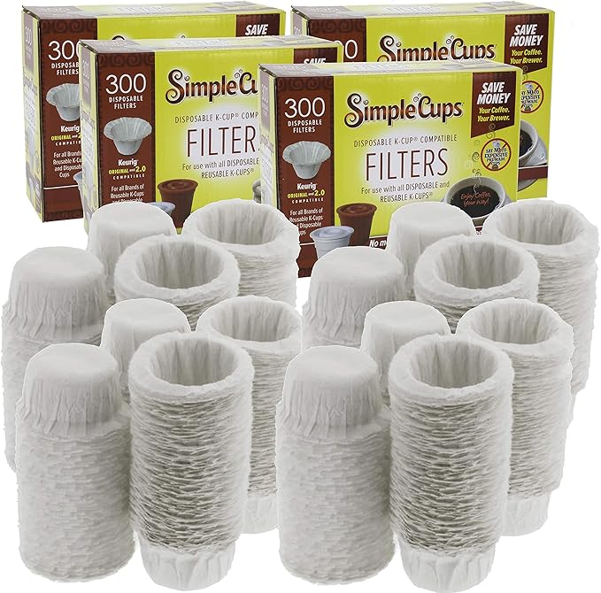 Disposable Paper Coffee Filters 1200 count - Compatible with Keurig, K-Cup machine & other Single Serve Coffee Brewer Reusable K Cups - Use Your Own Coffee & Own Pods -Works with All Brands, Gift