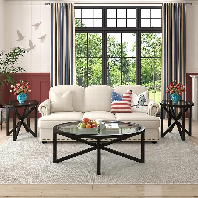 Glass Coffee Table Modern Simple Oval Transparent Tempered Glass Top and Wood Base, Office Terrace Study Accent Coffee Table Cocktail Table,Black Brown