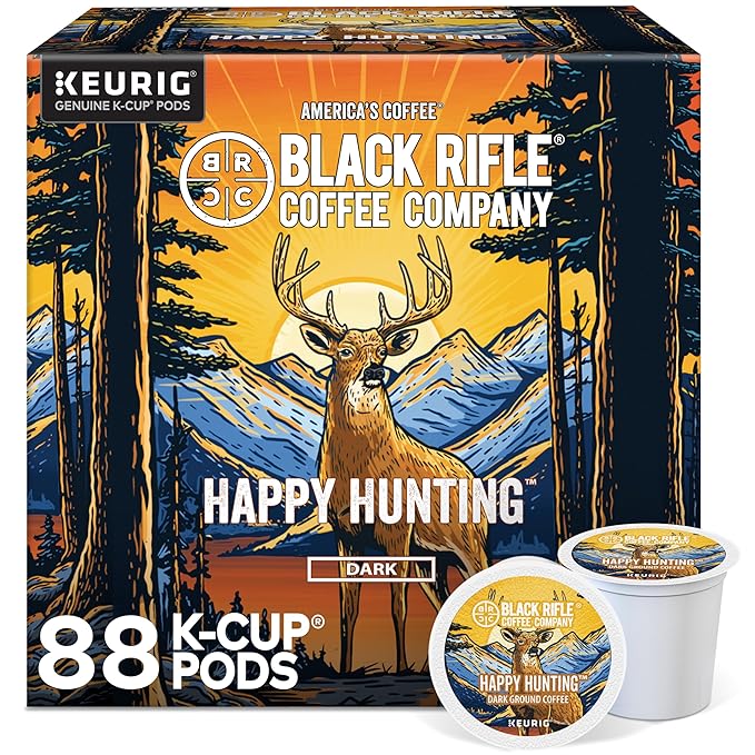 Black Rifle Coffee Company Happy Hunting Dark Roast Coffee Pods – Tasting Notes of Chocolate, Walnut & Maple – Single Serve K-Cup Compatible, 88 Single Serve K Cups