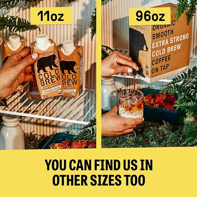 Wandering Bear Organic Caramel Cold Brew Coffee, 32 fl oz, 3 pack - Extra Strong, Smooth, Organic, Unsweetened, Shelf-Stable, and Ready to Drink Iced Coffee, Cold Brewed Coffee