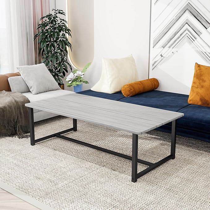 Farmhouse Coffee Table Rectangular Center Table for Living Room Table Wooden Tabletop with Metal Frame,Mid Century Modern Design,Easy Assembly,Wood Coffee Table,Grey