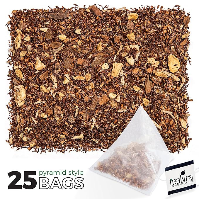 Tealyra - Rooibos Coconut Vanilla Chai - 25 Bags - Ginger Cinnamon - Red Bush Rooibos Herbal Loose Leaf Tea - Antioxidants Rich - Caffeine-Free - Pyramids Style Sachets