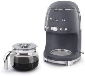 Smeg 50's Retro Style Aesthetic Drip Coffee Machine with 10 Cup Glass Carafe, Auto Start Feature, Keep Warm Plate, and Two Coffee Strength Settings (Grey)